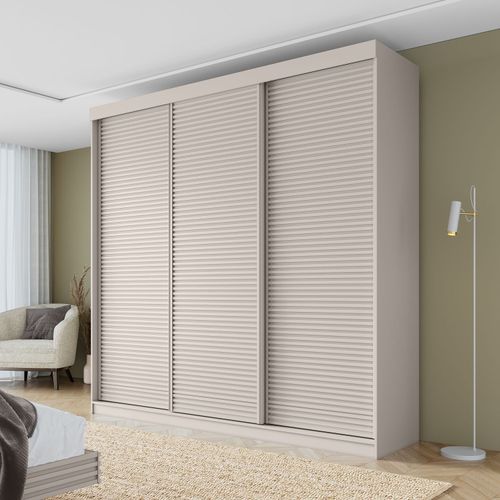 Guarda-Roupa Casal 3 Portas de Correr Ripadas Samambaia CabeCasa MadeiraOriginals Off White Off White