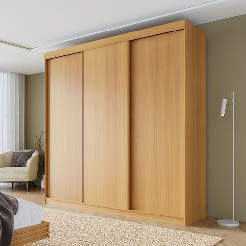 Guarda-roupa Casal 3 Portas de Correr Lisas Samambaia CabeCasa MadeiraOriginals Carvalho