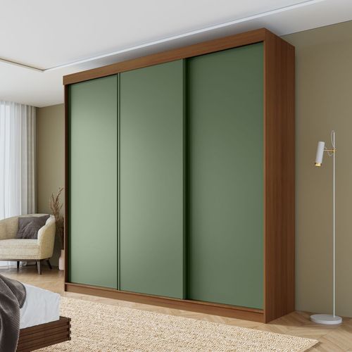 Guarda-roupa Casal 3 Portas de Correr Lisas Samambaia CabeCasa MadeiraOriginals Freijó/Verde