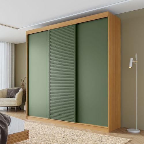 Guarda-roupa Casal 3 Portas de Correr Samambaia CabeCasa MadeiraOriginals Carvalho/Verde