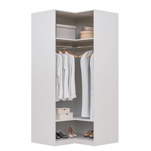 Guarda-roupa de Canto Reto Modular 95cm sem Portas com Cabideiros Jade CabeCasa MadeiraOriginals Branco Fosco