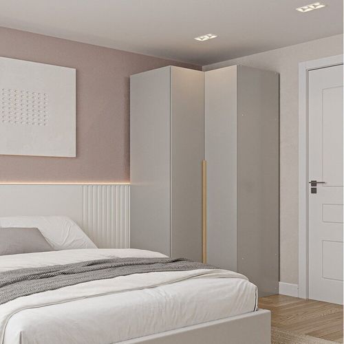 Guarda-roupa de Canto Reto Modular 95cm com Portas e Cabideiros Jade CabeCasa MadeiraOriginals Cinza Urbano
