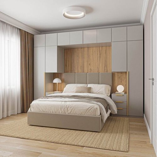 Guarda-roupa Modulado 10 Peças 12 Portas com 2 Mesas de Cabeceira Jade CabeCasa MadeiraOriginals Cinza Urbano