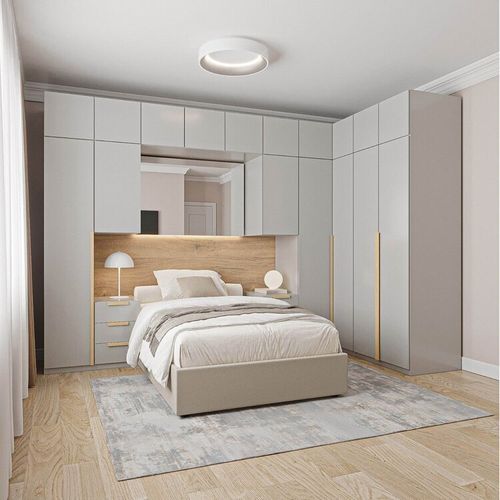 Guarda-roupa Modulado de Canto 12 Peças 17 Portas 2 Cabeceiras Jade CabeCasa MadeiraOriginals Cinza Urbano