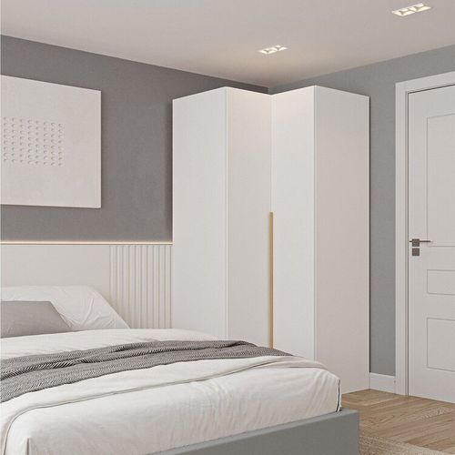 Guarda-roupa Modulado de Canto 2 Portas Jade CabeCasa MadeiraOriginals Branco Fosco