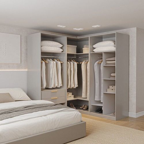Guarda-Roupa Modulado de Canto 3 Peças sem Portas Jade CabeCasa MadeiraOriginals Cinza Urbano