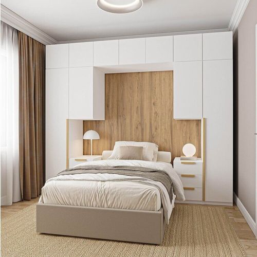 Guarda-roupa Modulado 10 Peças 11 Portas 2 Mesas de Cabeceira Jade CabeCasa MadeiraOriginals Branco Fosco