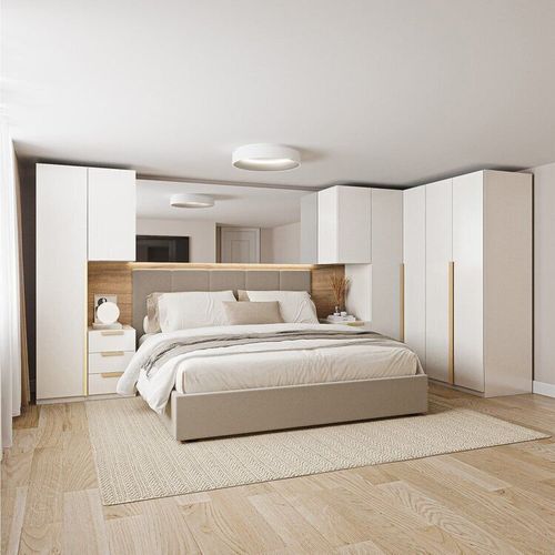 Guarda-roupa Modulado 7 Peças 7 Portas 2 Mesa Cabeceira Jade CabeCasa MadeiraOriginals Branco Fosco
