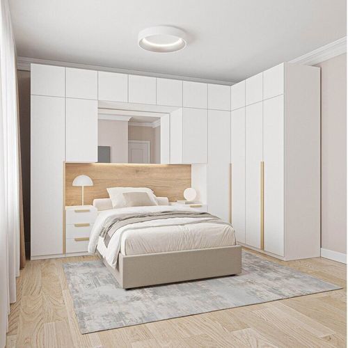 Guarda-roupa Modulado de Canto 12 Peças 17 Portas 2 Cabeceiras Jade CabeCasa MadeiraOriginals Branco Fosco