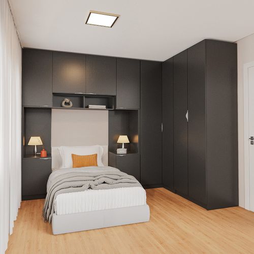 Guarda-Roupa Modulado de Canto 10 Portas 6 Peças Hera CabeCasa MadeiraOriginals Preto/Cinza