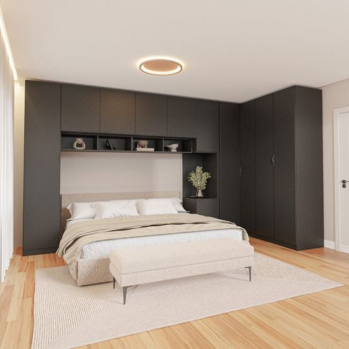 Guarda-Roupa Modulado de Canto 11 Portas 8 Peças Hera CabeCasa MadeiraOriginals Preto/Cinza
