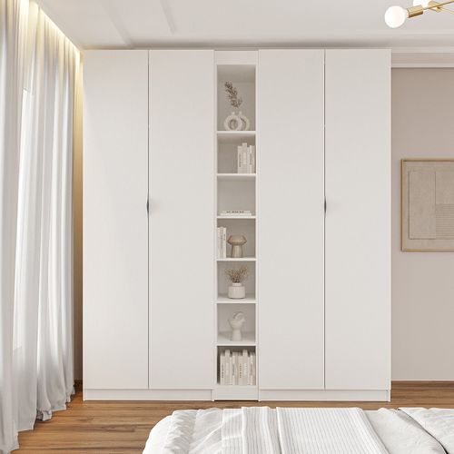 Guarda-roupa Modulado 4 Portas 3 Peças Hera CabeCasa MadeiraOriginals Algodão/Cinza