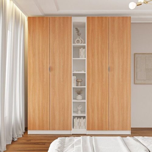 Guarda-roupa Modulado 4 Portas 3 Peças Hera CabeCasa MadeiraOriginals Algodão/Louro/Cinza