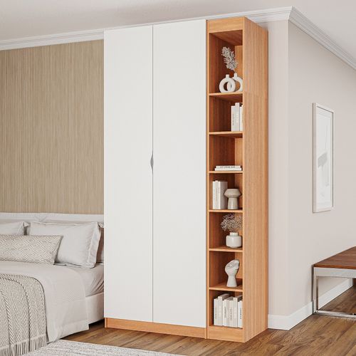 Guarda-roupa Modulado 2 Portas 3 Peças Hera CabeCasa MadeiraOriginals Louro/Algodão/Cinza