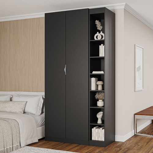 Guarda-roupa Modulado 2 Portas 3 Peças Hera CabeCasa MadeiraOriginals Preto/Cinza