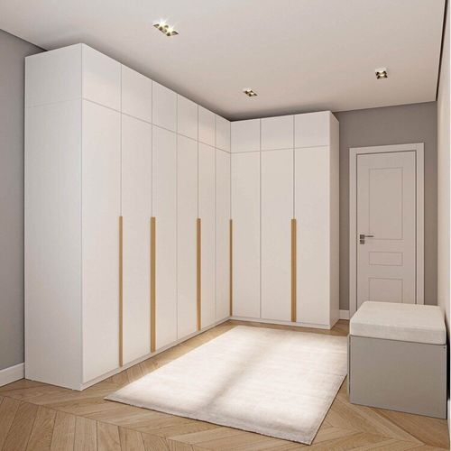 Guarda-roupa Modulado de Canto 10 Peças 18 Portas Jade CabeCasa MadeiraOriginals Branco Fosco
