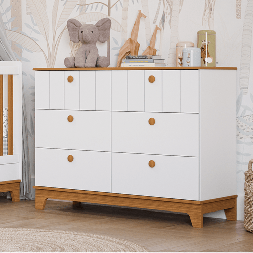 Cômoda de Bebê com 6 Gavetas Chantilly Expresso Móveis Branco/Nature Branco/Nature