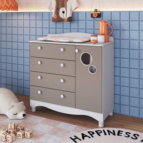 Cômoda Infantil 4 Gavetas e 1 Porta Linha Encanto Branco/Cinnamon